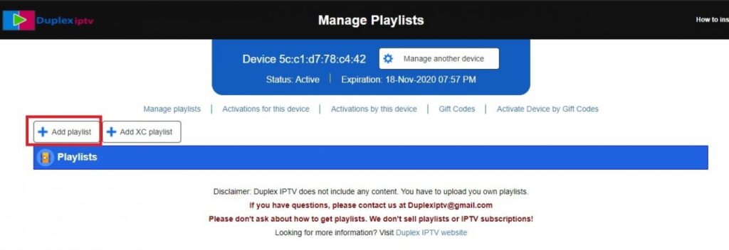 Duplex Play IPTV Add playlist