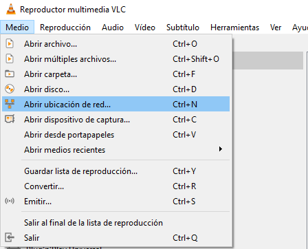 VLC Media Player Abrir ubicacion de red
